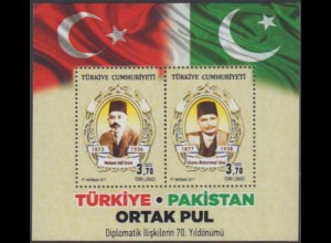 Türkei MiNr. Block 172 Diplomat.Beziehungen zu Pakistan, Dichter, Flaggen