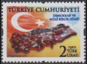 Türkei MiNr. 4445 Demokratie u.nationale Einheit, Türkei-Umrisskarte (2)