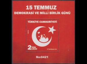 Türkei MiNr. Block 179 Demokratie u.nationale Einheit, Halbmond und Stern