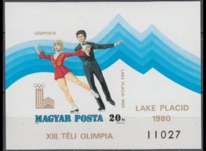 Ungarn Mi.Nr. Block 140B Olymp. Winterspiele Lake Placid 1980, Eistanz (geschn.)