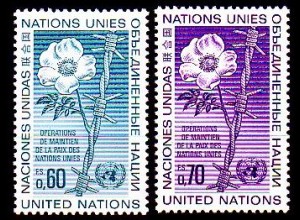 UNO Genf Mi.Nr. 54-55 Friedenserhaltende Maßnahmen, Rose, Stacheldraht (2 Werte)