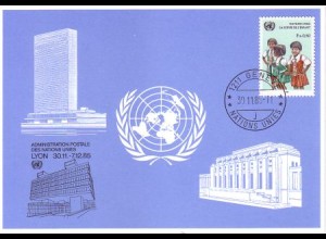 UNO Genf Blaue Karte Mi.Nr. 158 Lyon (30.11.-7.12.85)