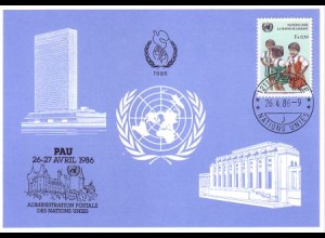 UNO Genf Blaue Karte Mi.Nr. 160 Pau (26.-27.4.86)