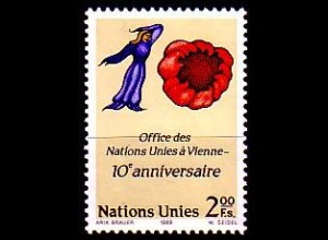 UNO Genf Mi.Nr. 179-Tab 10 Jahre UNO Wien, Frau und Blüte (2,00)