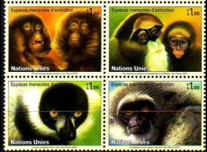 UNO Genf Mi.Nr. Zdr.561-64 Gefährdete Arten (XV) Primaten