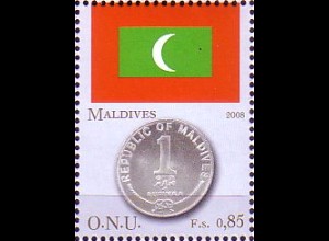 UNO Genf Mi.Nr. 597 Flaggen und Münzen, Malediven (0,85)