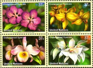 UNO New York Mi.Nr. Zdr.973-76 Gefährdete Arten (XIII) Orchideen