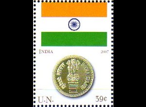 UNO New York Mi.Nr. 1053 Flaggen und Münzen, Indien (0,85)