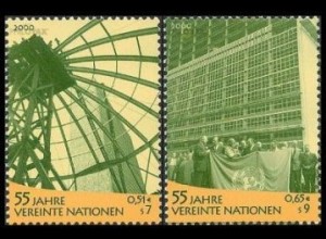 UNO Wien Mi.Nr. 309-310-Tab 55 J. UNO, Entstehung des Hauptquartiers (2 Werte)