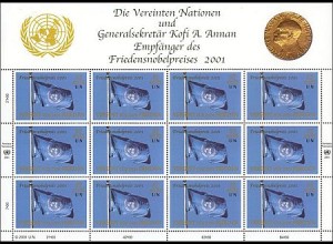 UNO Wien Mi.Nr. Klbg.350 Friedensnobelpreis für UNO + Kofi Annan (1 Klbg.)