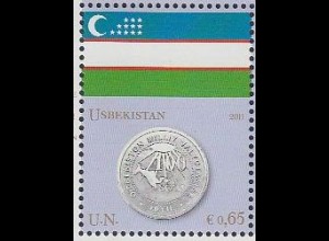 UNO Wien Mi.Nr. 697 Flaggen und Münzen (V), Usbekistan (0,65)
