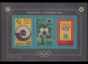Uruguay Mi.Nr. Block 21 Fußball-WM 74, UPU-Kongress, Olympia 1976 