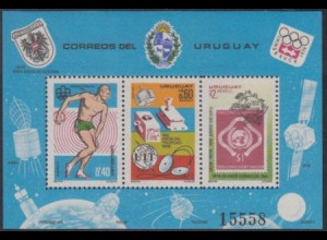 Uruguay Mi.Nr. Block 30 Diskuswerfer, Olympia 76, 100J. Telefon, 100J. UPU 