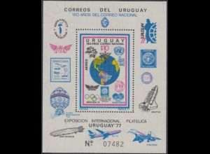 Uruguay Mi.Nr. Block 35 UREXPO 77, 150J. urug. Post, 50J. Philatelistenklub 