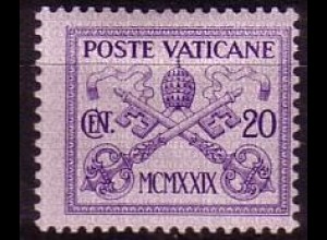 Vatikan Mi.Nr. 3 Freim. Päpstliches Wappen (20c)