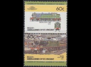 St.Vincent-Grenadinen-Bequia Mi.Nr. Zdr.86-87 Lokomotiven, Baltic (2 Werte)