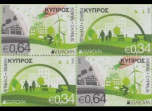 Zypern MiNr. 1348-49Do+Du Europa 16, Umweltbewusst leben (Viererblock)
