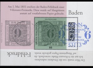 D,Bund Mi.Nr. Block 90 Tag der Briefmarke 2022, Baden Fehldruck EvSt.