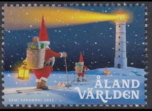 Aland Mi.Nr. 531 Weihnachten 2022, Wichtel auf Skiern, Leuchtturm (VÄRLDEN)