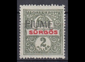 Fiume Mi.Nr. 2 I Marke aus Ungarn (Kriegshilfemarke Mi.Nr. 180) mit Aufdruck
