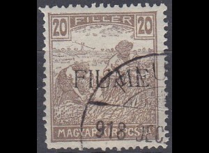 Fiume Mi.Nr. 14 I Marke aus Ungarn (Schnittertype Mi.Nr. 196) mit Aufdruck