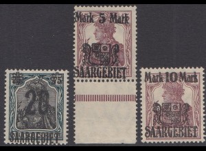 Saargebiet Mi.Nr. 50-52 Marken Deutsches Reich, Germania mit Aufdruck SAARGEBIET