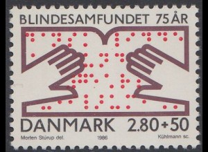 Dänemark Mi.Nr. 858, 75 J.Blindenbund, Buch mit Braille-Blindenschrift (2,80+50)