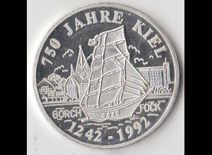 Medaille 750 Jarhe Kiel 1242-1992, Gorch Fock, Wappen