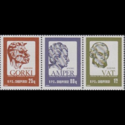 Albanien Mi.Nr. Zdr.2292-94 Persönlichkeiten, Gorkij, Ampère, Watt