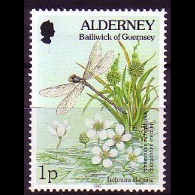 Alderney Mi.Nr. 65 A Ischnura elegans, Ranunculus trichophyllus (1)