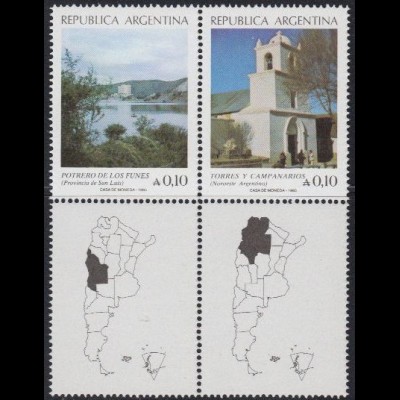 Argentinien Mi.Nr. Zdr.1784-85 Tourismus, Potrero de los Funes, Missionskirche 