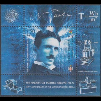 Bosnien-Herz.Serb. Mi.Nr. Block 16 Nikola Tesla, Physiker