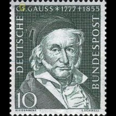 D,Bund Mi.Nr. 204 Carl Friedrich Gauß, Mathematiker, Physiker, Astronom (10Pf)