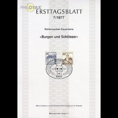 D,Bund Mi.Nr. 7/77 Freim. Burgen und Schlösser (Marken MiNr.913AI,914AI)