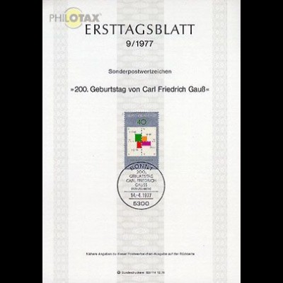 D,Bund Mi.Nr. 9/77 Carl Friedrich Gauß (Marke MiNr.928)