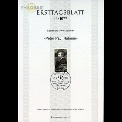 D,Bund Mi.Nr. 14/77 Peter Paul Rubens (Marke MiNr.936)