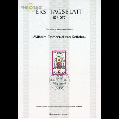 D,Bund Mi.Nr. 19/77 Wilhelm Emmanuel Freiherr von Ketteler (Marke MiNr.941)