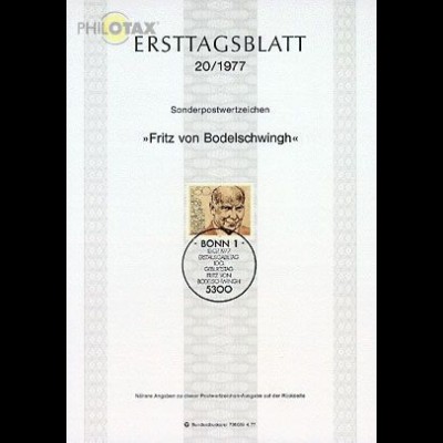 D,Bund Mi.Nr. 20/77 Friedrich von Bodelschwingh (Marke MiNr.942)