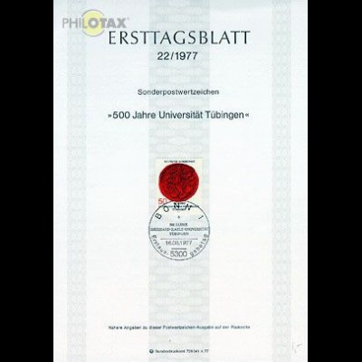 D,Bund Mi.Nr. 22/77 Universität Tübingen (Marke MiNr.946)