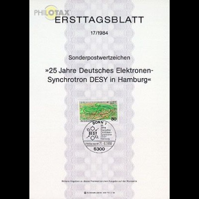 D,Bund Mi.Nr. 17/84 Dt. Elektronen-Synchotron Hamburg DESY (Marke MiNr.1221)
