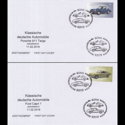 D,Bund Mi.Nr. 3213-14 Klass.deutsche Automobile, Porsche u.Ford, skl. (2 Briefe)