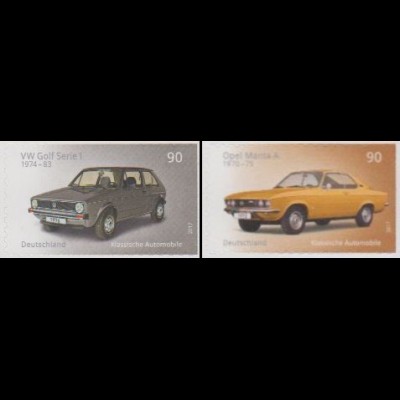 D,Bund MiNr. 3301-02 a.Fol. VW Golf, Opel Manta,skl a.Folienbog (2 Werte)