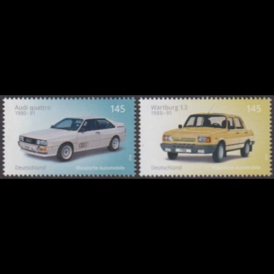 D,Bund MiNr. 3367-68 Klassische Automobile, Audi quattro, Wartburg 1,3 (2 Werte)