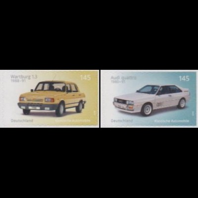 D,Bund MiNr. 3378-79 Klassische Automobile, Audi quattro, Wartburg 1,3, skl (2W)