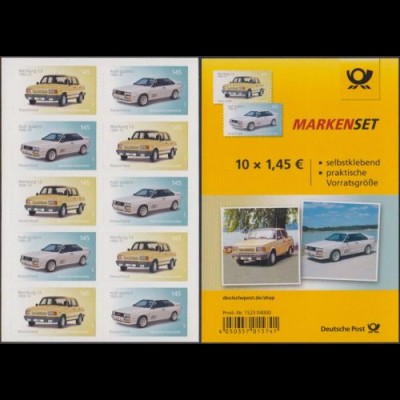 D,Bund MiNr. Folienblatt 76 Klass.Automobile, Audi quattro, Wartburg 1,3, skl (mit je 5x3378+3379)