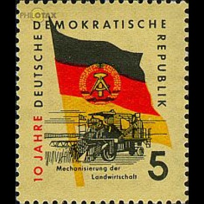 D,DDR Mi.Nr. 722 10. Gründungstag der DDR, Flagge + Mähdrescher (5)