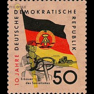 D,DDR Mi.Nr. 728 10. Gründungstag der DDR, Flagge + Traktoristin (50)