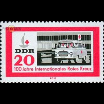 D,DDR Mi.Nr. 957 Int. Rotes Kreuz, Krankenwagen vor Klinik (20)