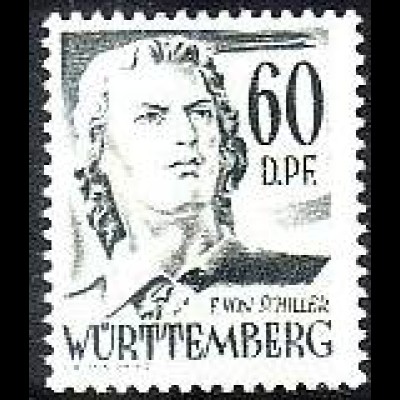 D,Franz.Zone,Württ.Hohenz. Mi.Nr. 25 Freimarke grau, Schiller (60 DPf)