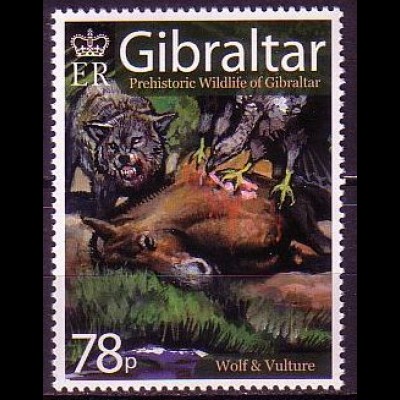 Gibraltar Mi.Nr. 1222 Prähistorische Fauna, Wolf + Geier fressen Wildpferd (78)